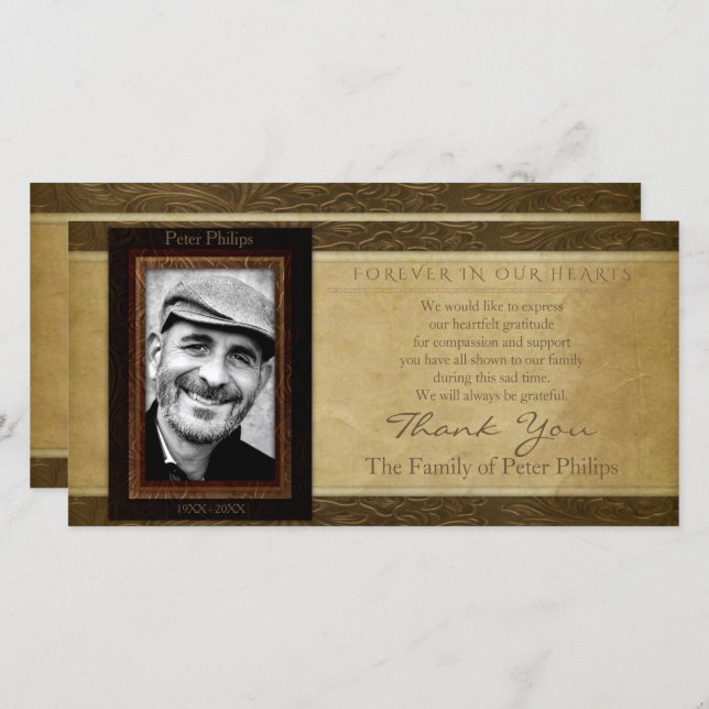 Imitats Lederparkett Foto Beileid Vielen Dank Dankeskarte (Vorne/Hinten)