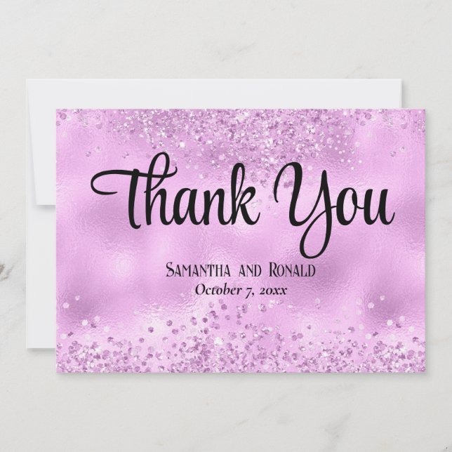 Imitats Lilac Glitzer and Foil Wedding Dankeschön  Dankeskarte (Vorderseite)