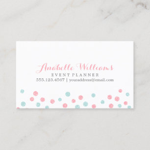 Imitats Minze und rosa Glitzer Confetti Punkte Visitenkarte