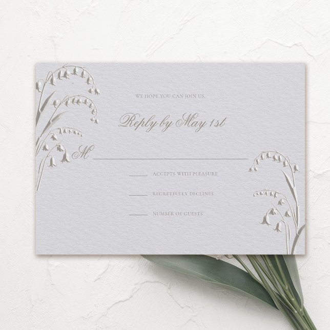 Imitats mit klassischer Hochzeitstil-Reaktion im L (formal wedding rsvp reply response card classic traditional faux embossed lily of the valley ivory)