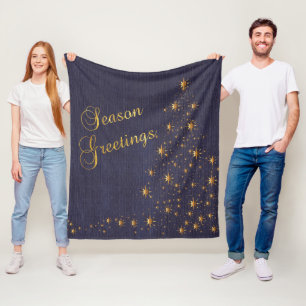 Imitats Navy Blue Burlap und Gold Star Weihnachtsb Fleecedecke