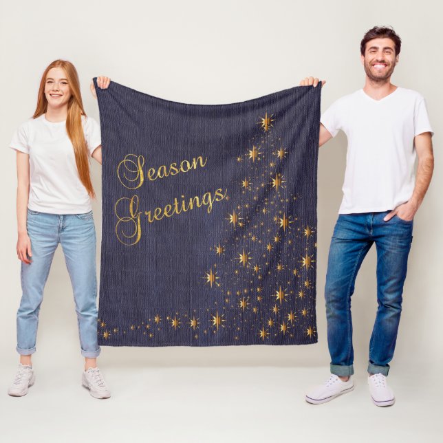 Imitats Navy Blue Burlap und Gold Star Weihnachtsb Fleecedecke (Beispiel)
