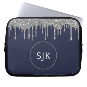 Imitats Navy Blue Silver Driving Glitzer Monogramm Laptopschutzhülle