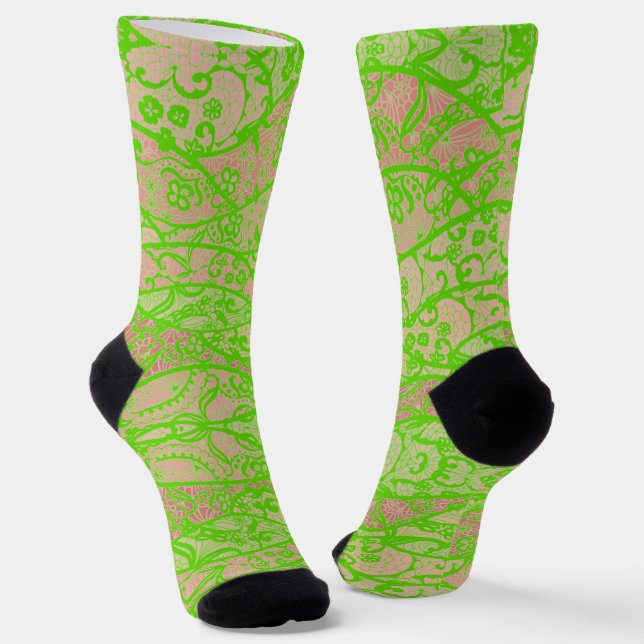 Imitats Neon Green Lace Fishnet Socken (Gewinkelt)