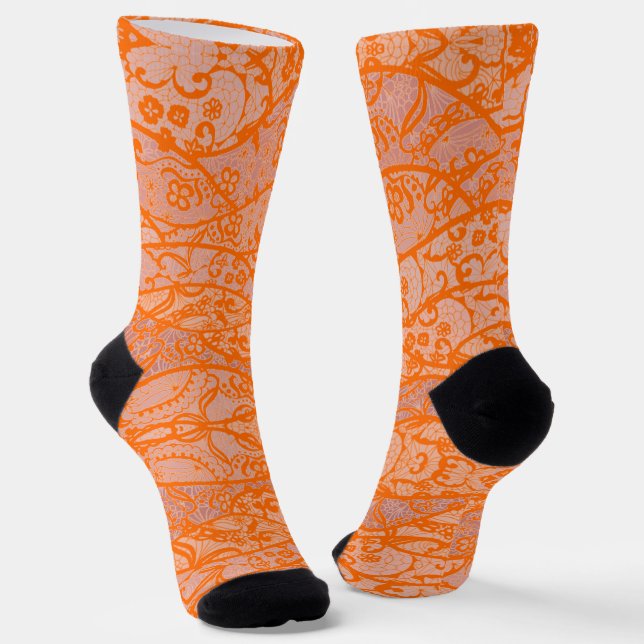Imitats Orange Lace Fishnet Socken (Gewinkelt)