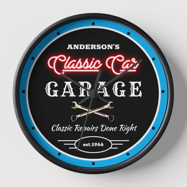 Imitats Red Neon Classic Autogarage Slogan Name Uhr (Vorderseite)