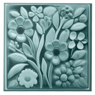Imitats Relief Türkis Aquamarine Blume Fliese