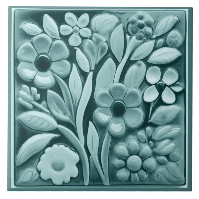 Imitats Relief Türkis Aquamarine Blume Fliese (Vorderseite)
