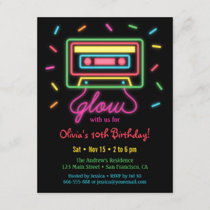 Imitats Retro Cassette Neon Glow Geburtstagsparty Einladung