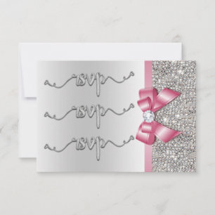 Imitats Rosa Bow Silver Sequins UAWG Wedding RSVP Karte