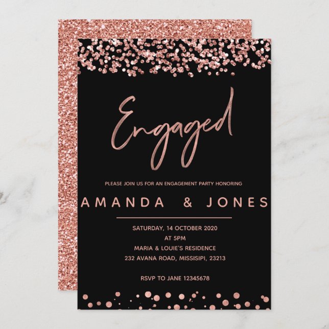 IMITATS ROSE GOLD Engagement Partei Einladung (Vorne/Hinten)