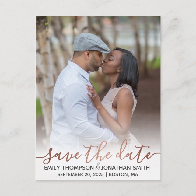 Imitats Rose Gold Foil Foto Save the Date Postkart Postkarte (Vorderseite)