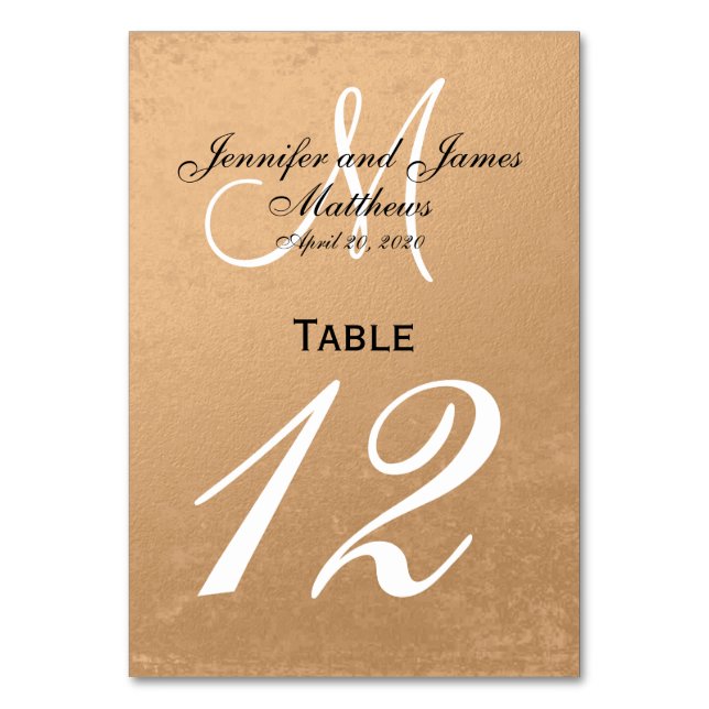Imitats Rose Gold Foil Hochzeitskarte Tischnummer (Vorderseite)