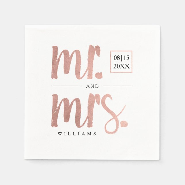 Imitats Rose Gold Foil Mr & Mrs. Serviette (Vorderseite)