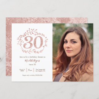 Imitats Rose Gold Foliage Wreath 30. Geburtstag Einladung