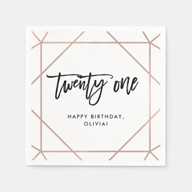 Imitats Rose Gold Geometric | 21. Geburtstag Serviette (Vorderseite)