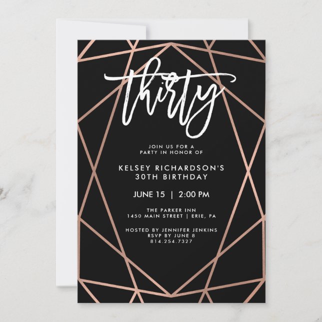 Imitats Rose Gold Geometric | 30. Geburtstag Party Einladung (Vorderseite)