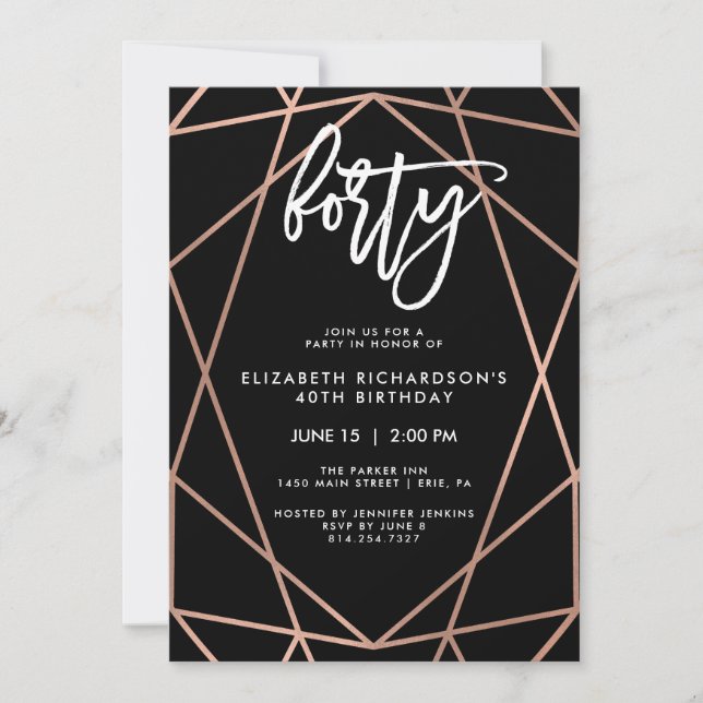 Imitats Rose Gold Geometric | 40. Geburtstag Party Einladung (Vorderseite)