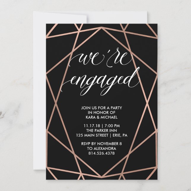 Imitats Rose Gold Geometrie Engagement Partei Einladung (Vorderseite)