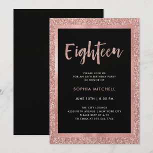 Imitats Rose Gold Glitzer   18. Geburtstagsparty Einladung