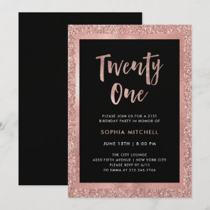 Imitats Rose Gold Glitzer 21. Geburtstag Party Einladung