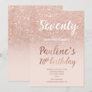 Imitats Rose Gold Glitzer am 70. Geburtstag Einladung