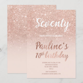 Imitats Rose Gold Glitzer am 70. Geburtstag Einladung