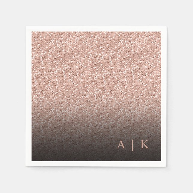 Imitats Rose Gold Glitzer Black Monogram Wedding Serviette (Vorderseite)