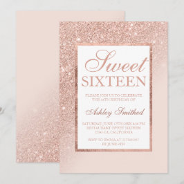 Imitats Rose Gold Glitzer eleganter Sweet 16 Seite Einladung