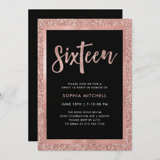 Imitats Rose Gold Glitzer | Sweet 16 Party Einladung