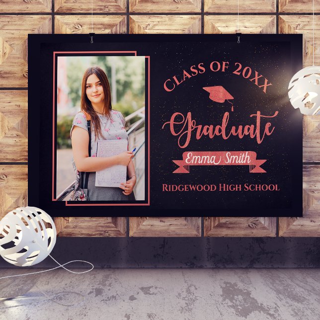 Imitats Rose Gold Klasse von 2025 Foto Abschluss Banner (Faux Rose Gold Class Of 2024 Photo Graduation Banner)