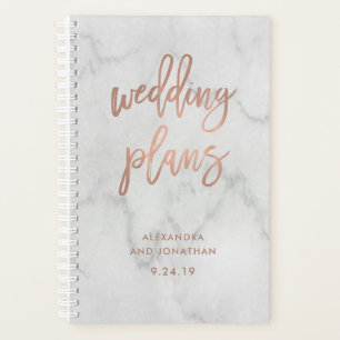Imitats Rose Gold-Script auf Marble Hochzeitspla Planer