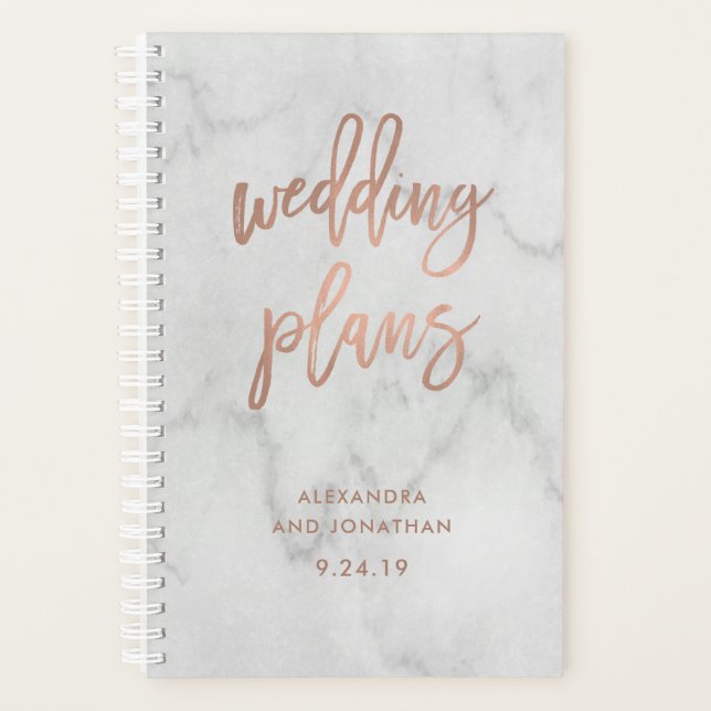 Imitats Rose Gold-Script auf Marble | Hochzeitspla Planer (Vorderseite)