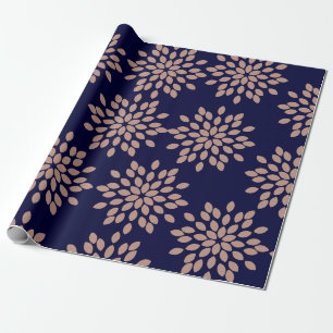 Imitats Rose Gold und Navy Blue Floral Muster Geschenkpapier
