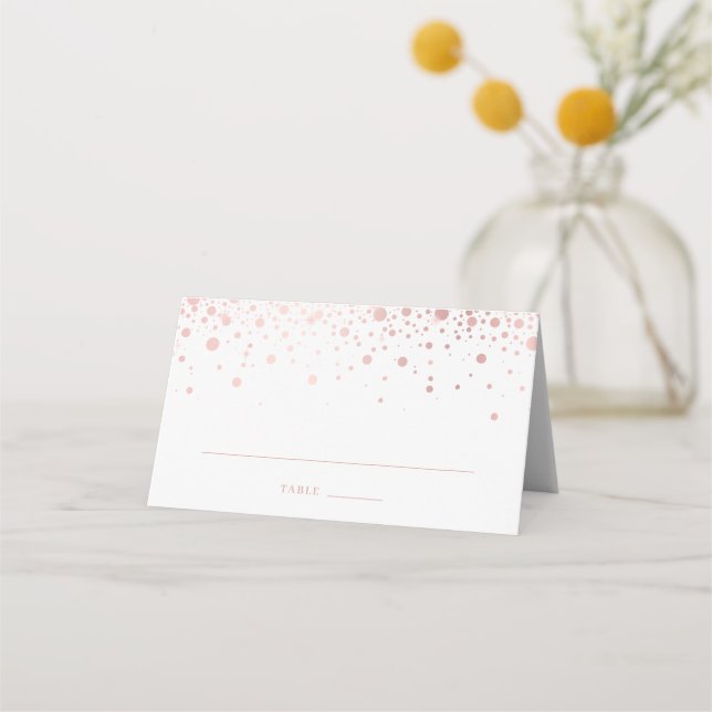 Imitats Rose Goldene Foil Confetti Dots Hochzeit Platzkarte (Vorderseite)