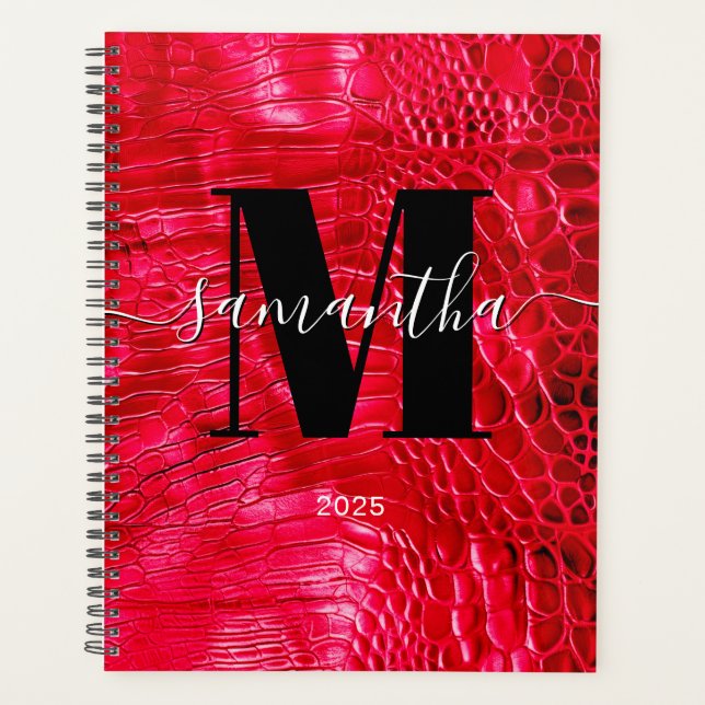 Imitats Rotes Leder Signature Monogramm 2025 Planer (Vorderseite)