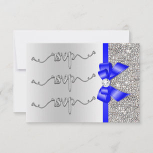 Imitats Royal Blue Bow Silver Sequins UAWG Wedding RSVP Karte