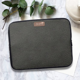 Imitats Schwarzes Leder Look Monogramm Laptop-Sieb Laptopschutzhülle