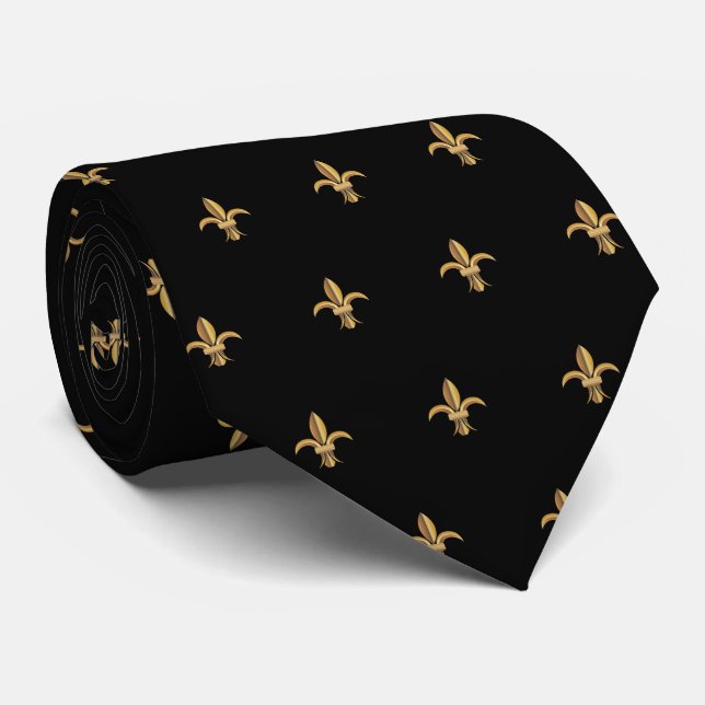 Imitats Silk Black Gold Lilie Luxury Neck Tie Krawatte (Gerollt)