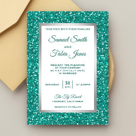 Imitats Silver Foil Aquamariner Glitzer Hochzeit E Einladung