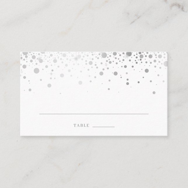 Imitats Silver Foil Confetti Dots Elegante Hochzei Platzkarte (Vorderseite)