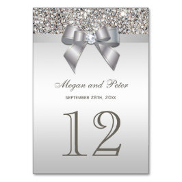 Imitats Silver Sequins Bow Wedding Tischnummer Car