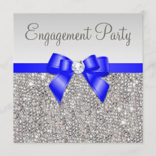 Imitats Silver Sequins Royal Blue Bow Verlobung Einladung