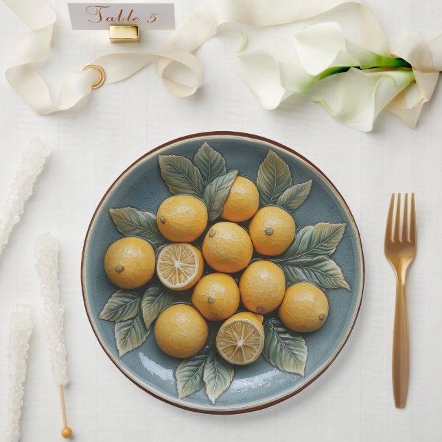 Imitats Steinware-Keramik-Zitronen Pappteller (Hochzeit)