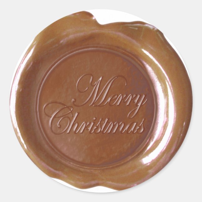 Imitats Wax Siegel - Lt Brown Script - Frohe Weihn Runder Aufkleber (Vorderseite)