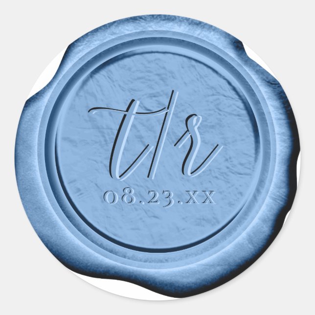 Imitats Wax Wedding Initials Porcelain Blue ID1094 Runder Aufkleber (Vorderseite)