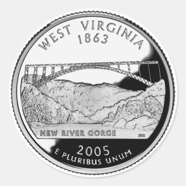 Imitats West Virginia Staat Quarter Runder Aufkleber (Vorderseite)