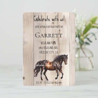 Imitats Wood Horse Geburtstag Einladung