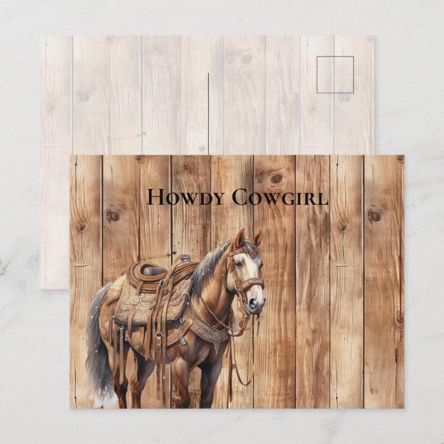 Imitats Wood Western Cowboy Cowgirl Horse Howdy Postkarte (Vorne/Hinten)