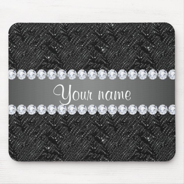 Imitatschwarze Sequins-Glitzern und Diamanten Mousepad (Vorne)